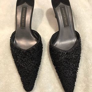 Jennifer Moore black beaded mules